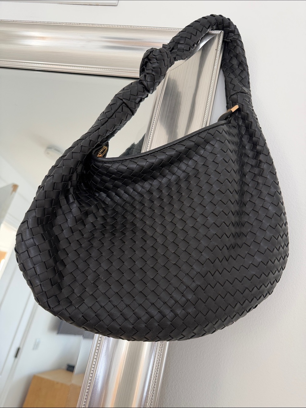 Anthropologie Black Woven Knotted Handle Shoulder Bag
